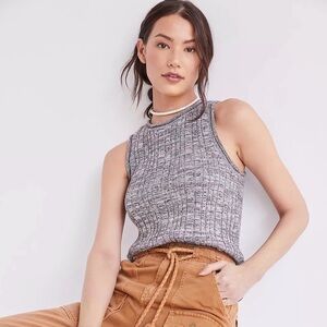 Anthropologie | Pilcro Knit High Neck Tank Ribbed Sweater Black Dark Gray Purple
